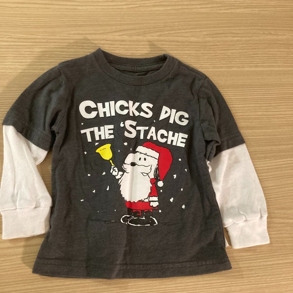 Peanuts Snoopy Long Sleeve Gray Christmas T Shirt 12 Month Chicks Dig The Stache